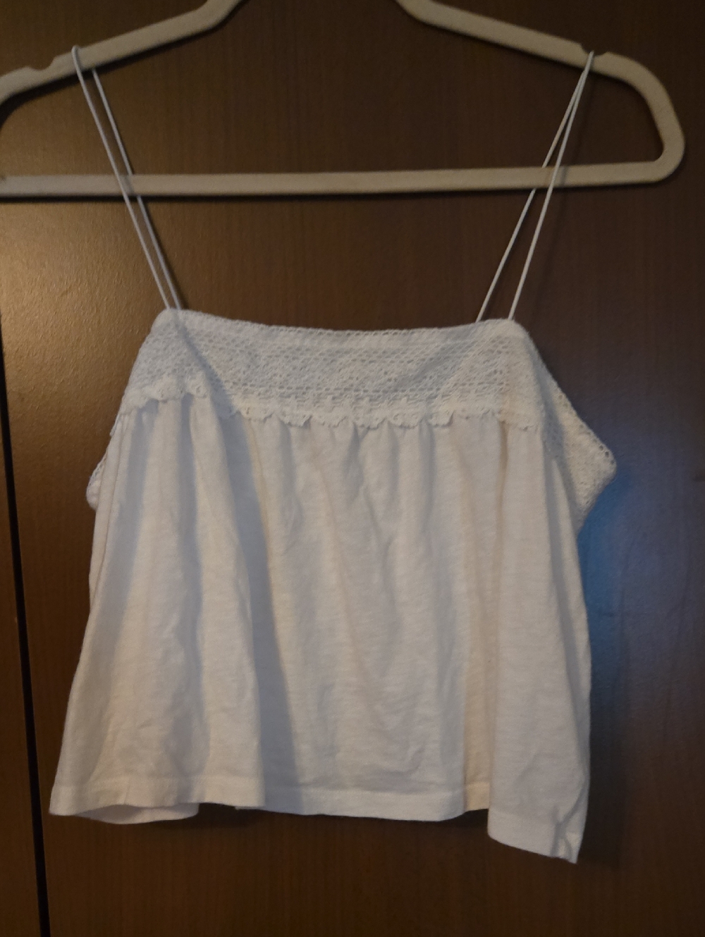 American Eagle Outfitters White Smocked Spaghetti-Strap Cami